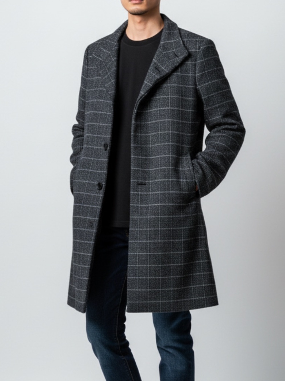 Zara Man Sz S Jacket Black white Check Overcoat Car coat Casual European Fall